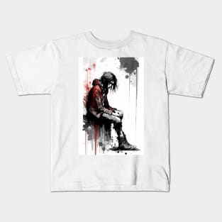 Dejected Man Sitting on a Ledge Pouting Kids T-Shirt